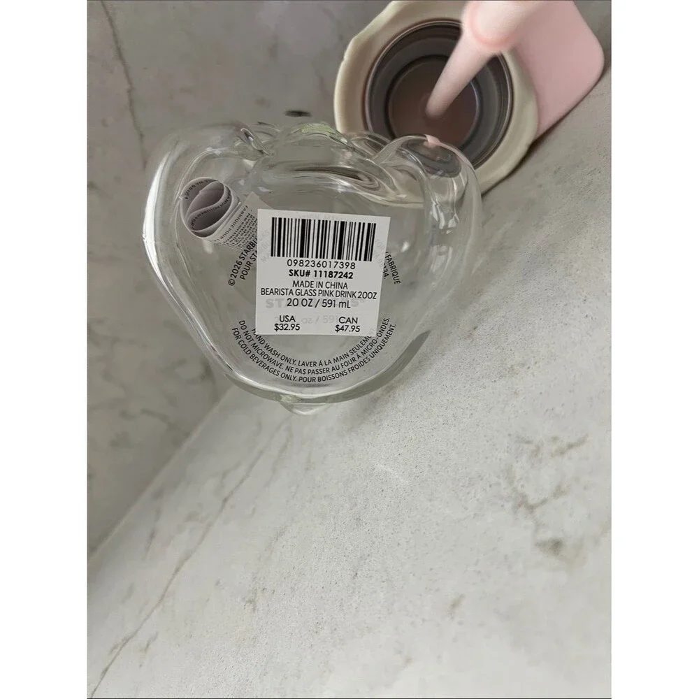 Starbucks Pink Barista July Drink Strawberry Bear Cup Glass